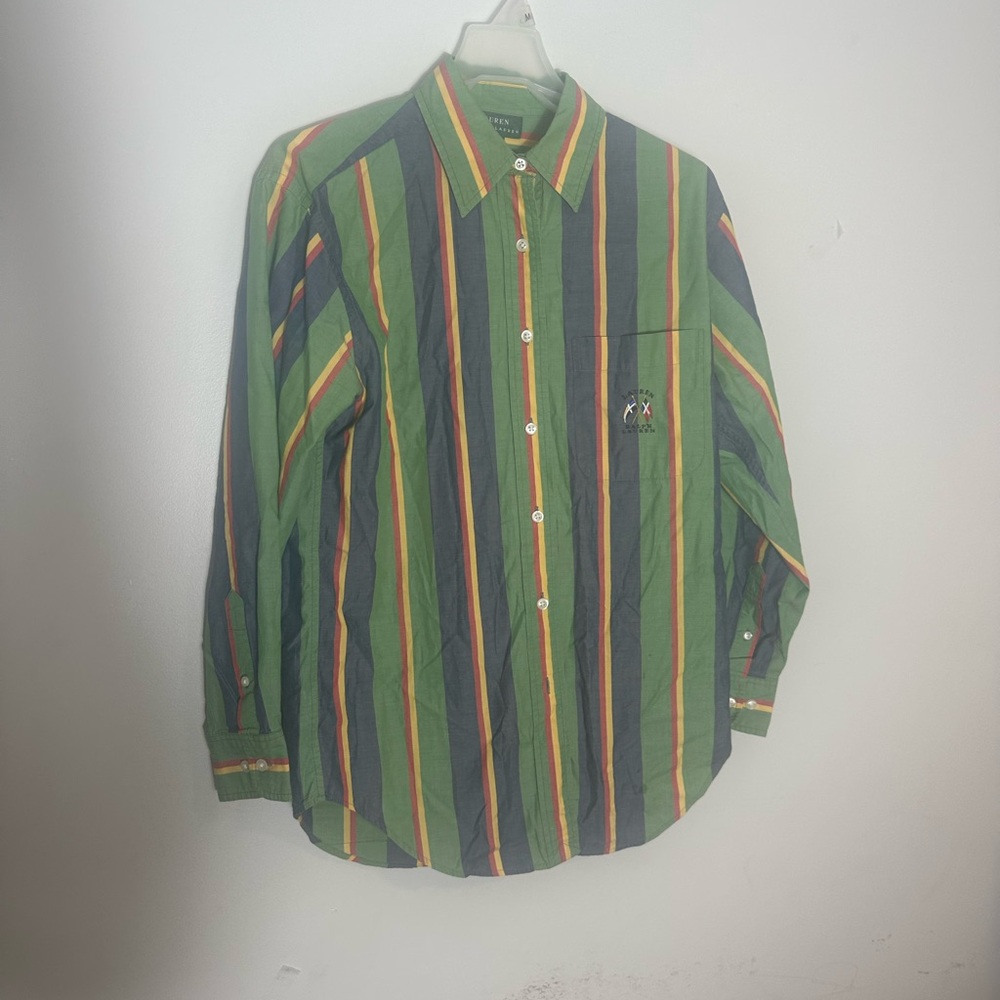Ralph Lauren Green and Orange Casual Button Down Shirt